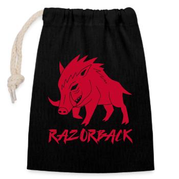 Rotes Wildschwein razorback - Verschließbarer Geschenkbeutel aus Baumwolle (14x20cm) - Schwarz - Vorne