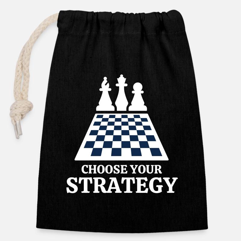 échecs, joueur d échecs, échec et mat - Sac cadeau en coton avec cordon (14 x 20 cm) - noir