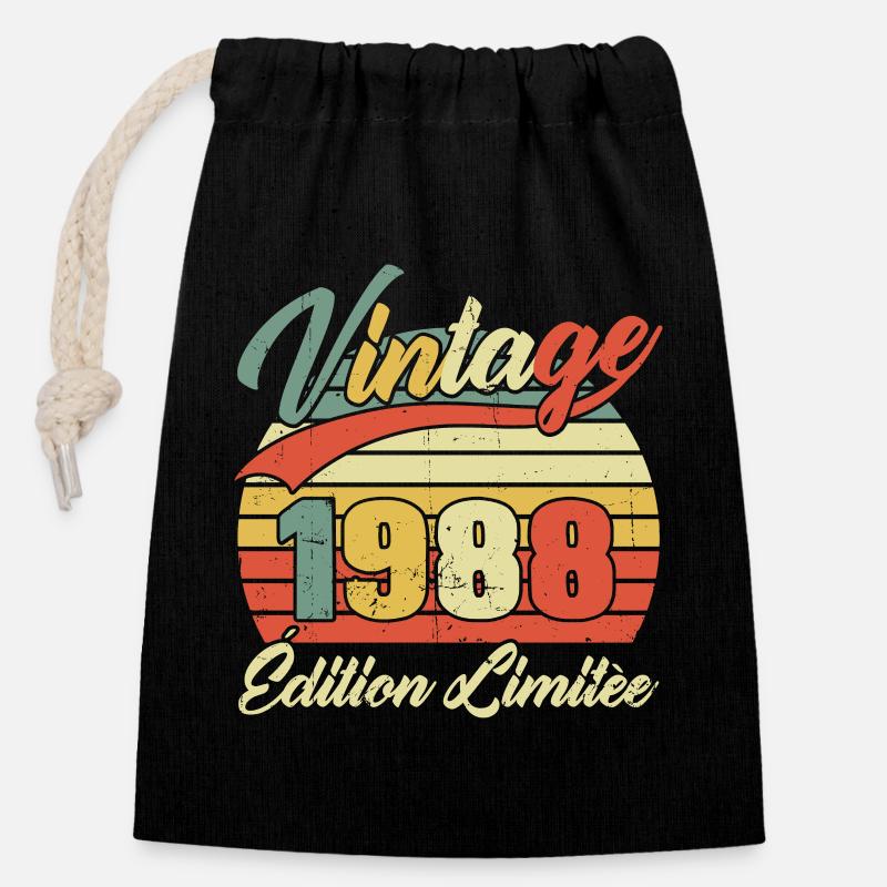 Vintage 1988 Limited Edition Geburtstagsgeschenk - Verschließbarer Geschenkbeutel aus Baumwolle (14x20cm) - Schwarz