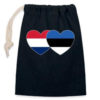 Hollande Estonie Drapeau Cœur - Sac cadeau en coton avec cordon (14 x 20 cm) - bleu marine - Devant