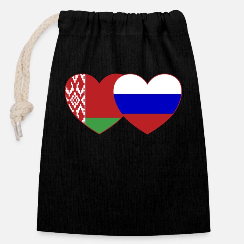 Biélorussie Russie Drapeau Cœur - Sac cadeau en coton avec cordon (14 x 20 cm) - noir