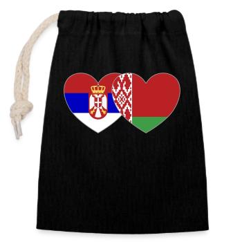 Serbie Biélorussie Drapeau Cœur - Sac cadeau en coton avec cordon (14 x 20 cm) - noir - Devant