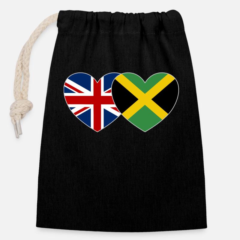 Great Britain Jamaica Flag Heart - Closable cotton gift bag (14x20cm) - black