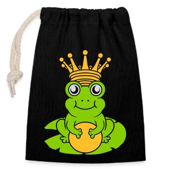 Enchanted Frog King sits water lily - Closable cotton gift bag (14x20cm) - black - Front
