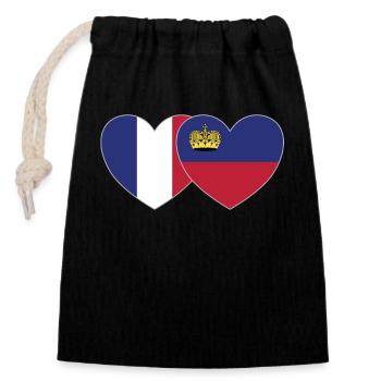 Drapeau de la France Liechtenstein Cœur - Sac cadeau en coton avec cordon (14 x 20 cm) - noir - Devant