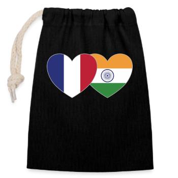 France Inde Drapeau Coeur - Sac cadeau en coton avec cordon (14 x 20 cm) - noir - Devant