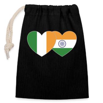 Irlande Inde Flag Heart - Sac cadeau en coton avec cordon (14 x 20 cm) - noir - Devant