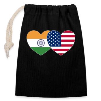 India USA Flag Heart - Closable cotton gift bag (14x20cm) - black - Front