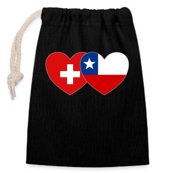 Schweiz Chile Flagge Herz - Verschließbarer Geschenkbeutel aus Baumwolle (14x20cm) - Schwarz - Vorne