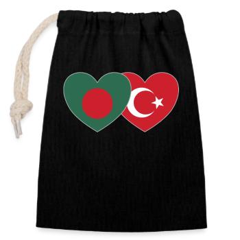 Bangladesch Türkei Flagge Herz - Verschließbarer Geschenkbeutel aus Baumwolle (14x20cm) - Schwarz - Vorne