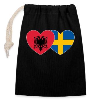 Albania Sweden Flag Heart - Closable cotton gift bag (14x20cm) - black - Front