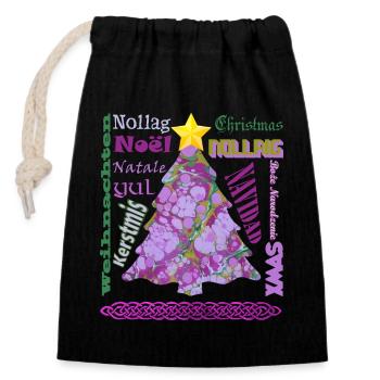 Noël multilingue E 230 - Sac cadeau en coton avec cordon (14 x 20 cm) - noir - Devant