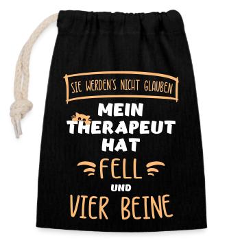 "Mein Therapeut hat Fell & vier Beine". Katzen. - Verschließbarer Geschenkbeutel aus Baumwolle (14x20cm) - Schwarz - Vorne