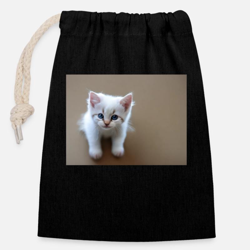 Chaton mignon yeux bleus - Sac cadeau en coton avec cordon (14 x 20 cm) - noir