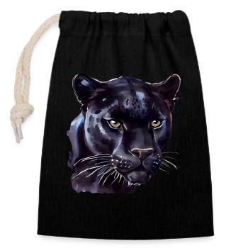 Portrait of a black jaguar - watercolor - Closable cotton gift bag (14x20cm) - black - Front