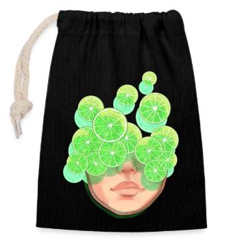 Funny Lime Face - Closable cotton gift bag (14x20cm) - black - Front