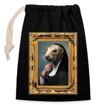 Loutre Perle Bracelet Peinture Art Jan Vermeer - Sac cadeau en coton avec cordon (14 x 20 cm) - noir - Devant