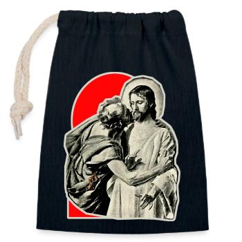 Le baiser traître de Judas en Jésus-Christ - Sac cadeau en coton avec cordon (14 x 20 cm) - bleu marine - Devant