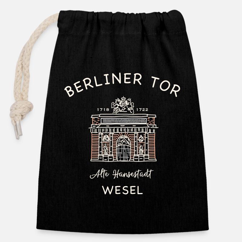 Wesel, Berliner Tor - Verschließbarer Geschenkbeutel aus Baumwolle (14x20cm) - Schwarz