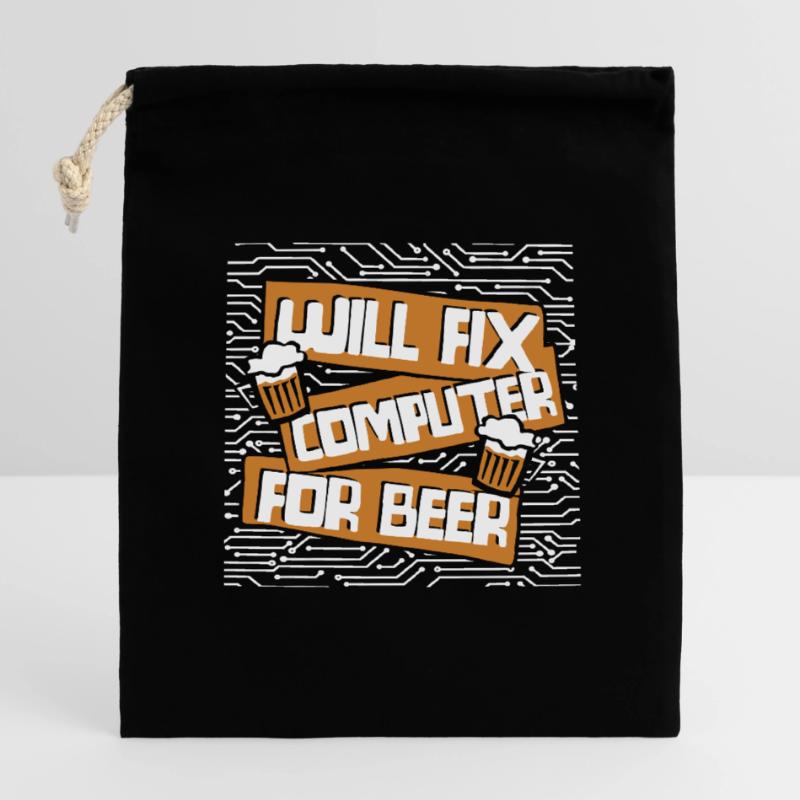 Will Fix Computer For Beer IT Operations Admin Closable cotton gift bag (14x20cm)