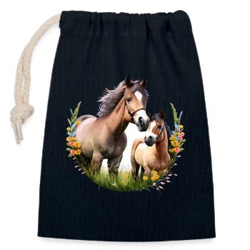 Pferdeshirt Pferd Reiten Reitverein Sattel Pferde - Verschließbarer Geschenkbeutel aus Baumwolle (14x20cm) - Navy - Vorne