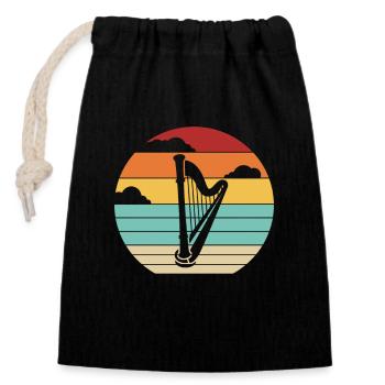 Harpe rétro harpe concert harpe musique harpiste joueur - Sac cadeau en coton avec cordon (14 x 20 cm) - noir - Devant