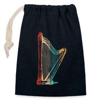 Retro concert harpe harpe musique harpe harpe harpe joueur - Sac cadeau en coton avec cordon (14 x 20 cm) - bleu marine - Devant