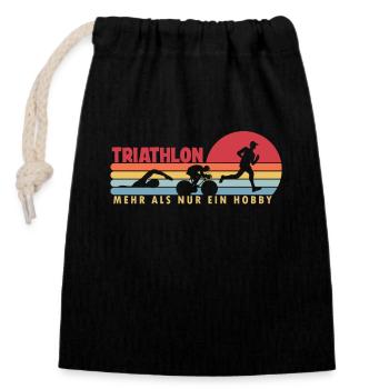 Triathlon mehr als ein Hobby Triathlonrad - Verschließbarer Geschenkbeutel aus Baumwolle (14x20cm) - Schwarz - Vorne