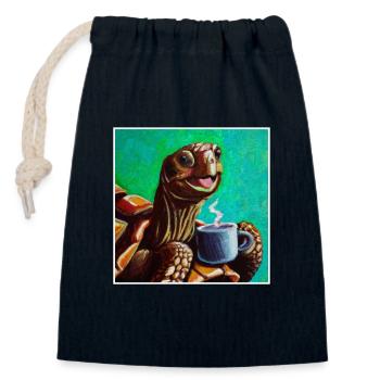 Peinture à l’huile Happy Turtle Turtle - Sac cadeau en coton avec cordon (14 x 20 cm) - bleu marine - Devant
