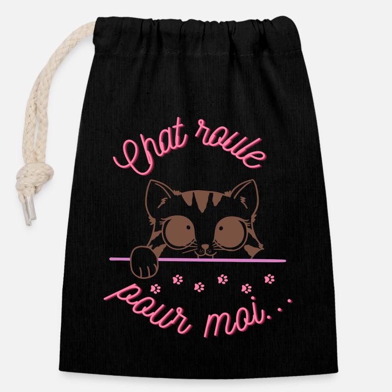 chat roule pour moi - Sac cadeau en coton avec cordon (14 x 20 cm) - noir
