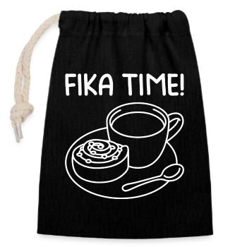 FIKA TIME Suède Fikabröd Kanelbullar Café - Sac cadeau en coton avec cordon (14 x 20 cm) - noir - Devant