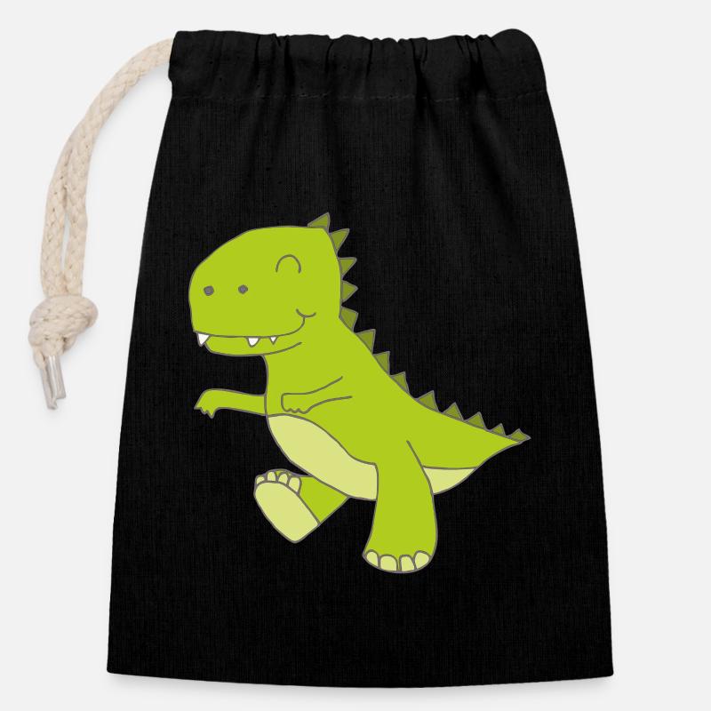 Dino petit - Sac cadeau en coton avec cordon (14 x 20 cm) - noir