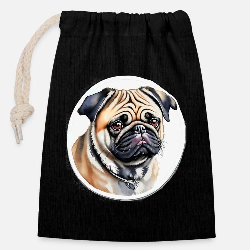 Carlin - Sac cadeau en coton avec cordon (14 x 20 cm) - noir