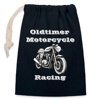 Oldtimer Motorcycle Racing white - Closable cotton gift bag (14x20cm) - navy - Front