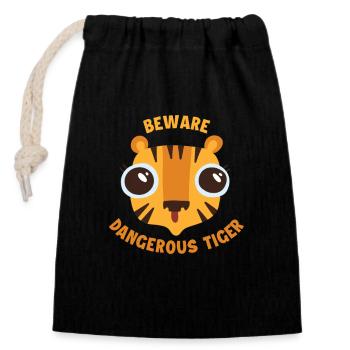 Attention Tiger Big Cat Wildcat - Sac cadeau en coton avec cordon (14 x 20 cm) - noir - Devant