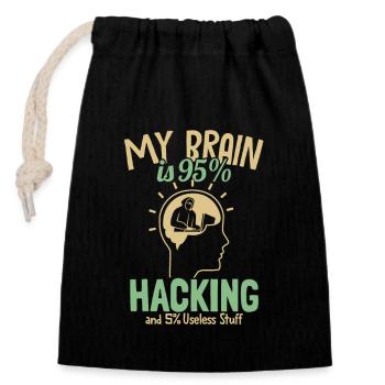 My Brain is 95% Hacking Sniffer Social - Verschließbarer Geschenkbeutel aus Baumwolle (14x20cm) - Schwarz - Vorne