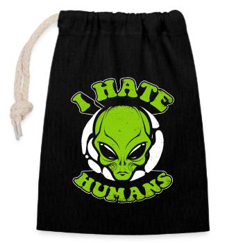 Je déteste les humains Conspiration Außerirdischer Ufo Alien - Sac cadeau en coton avec cordon (14 x 20 cm) - noir - Devant