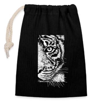 Tiger Illustration Raubkatze Königstiger - Verschließbarer Geschenkbeutel aus Baumwolle (14x20cm) - Schwarz - Vorne