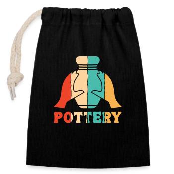 Retro Pottery Hobby Pottery Pro Wheel Lover - Closable cotton gift bag (14x20cm) - black - Front
