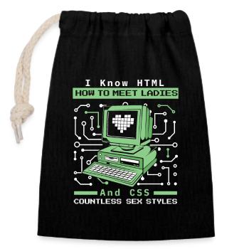 I Know HTML How To Meet Ladies Developer Coder - Verschließbarer Geschenkbeutel aus Baumwolle (14x20cm) - Schwarz - Vorne