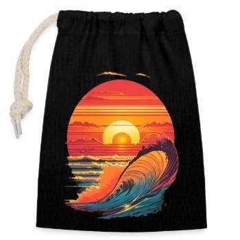 retro sunset and waves - Sac cadeau en coton avec cordon (14 x 20 cm) - noir - Devant