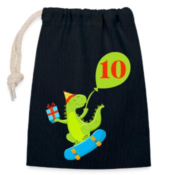 10th Anniversary Cute Dinosaur - Closable cotton gift bag (14x20cm) - navy - Front