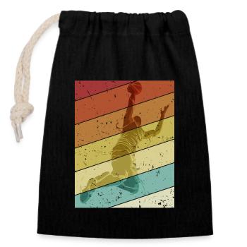 Retro Basketballkorb Basketballspieler Basketball - Verschließbarer Geschenkbeutel aus Baumwolle (14x20cm) - Schwarz - Vorne