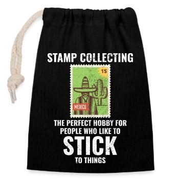 Stamp Collecting Collector Philatelist - Closable cotton gift bag (14x20cm) - black - Front