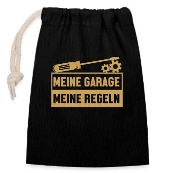 Meine Garage Meine Regeln Automechaniker Kfz - Verschließbarer Geschenkbeutel aus Baumwolle (14x20cm) - Schwarz - Vorne
