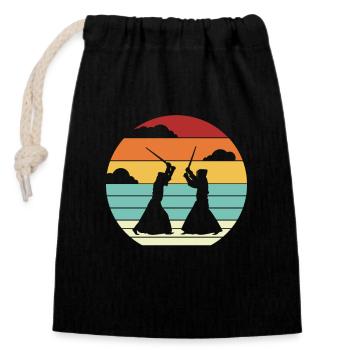 Retro Kenjutsu Kata Shinai Samurai Kendo - Closable cotton gift bag (14x20cm) - black - Front