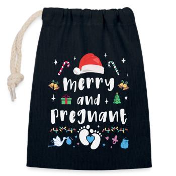 Merry and pregnant at Christmas - Closable cotton gift bag (14x20cm) - navy - Front