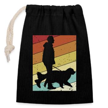 Retro Male Four-legged Friend Wauwau Dog Owner Dog - Closable cotton gift bag (14x20cm) - black - Front