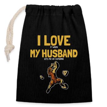 I love my Husband Climbing Bouldern Sportklettern - Verschließbarer Geschenkbeutel aus Baumwolle (14x20cm) - Schwarz - Vorne