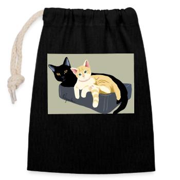 Two Cute Cats - Closable cotton gift bag (14x20cm) - black - Front